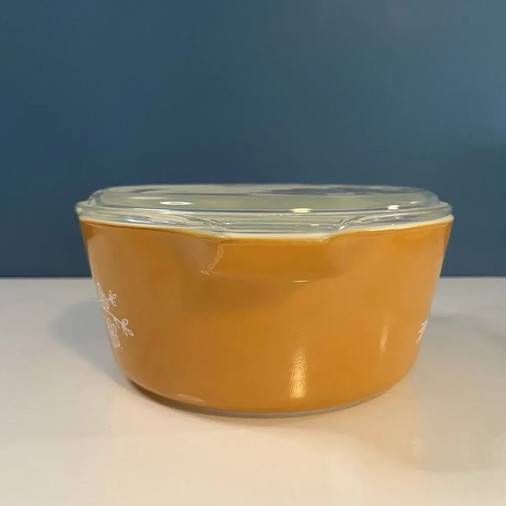 Vintage Pyrex Butterfly Gold 475-B Casserole Deep Dish 2.5 qt & Lid 475-C EUC